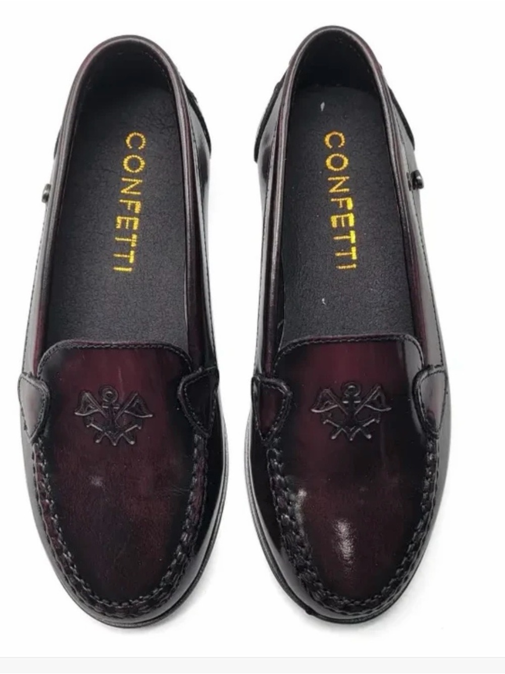 Confetti Kid’s Burgundy Leather Slip-On Loafers Size 32=US 1 Youth